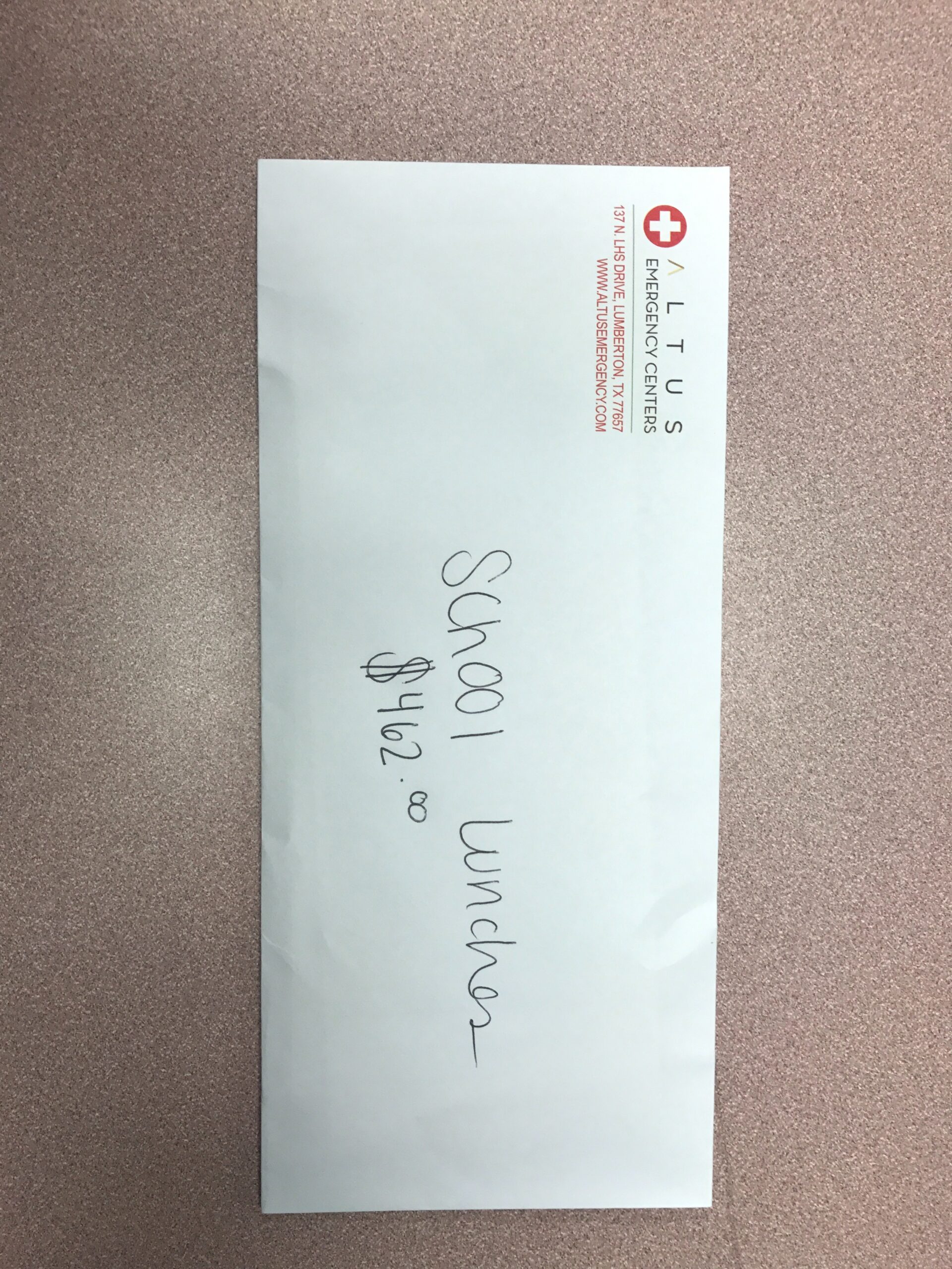 Altus Emergency School Lunches payment envelope