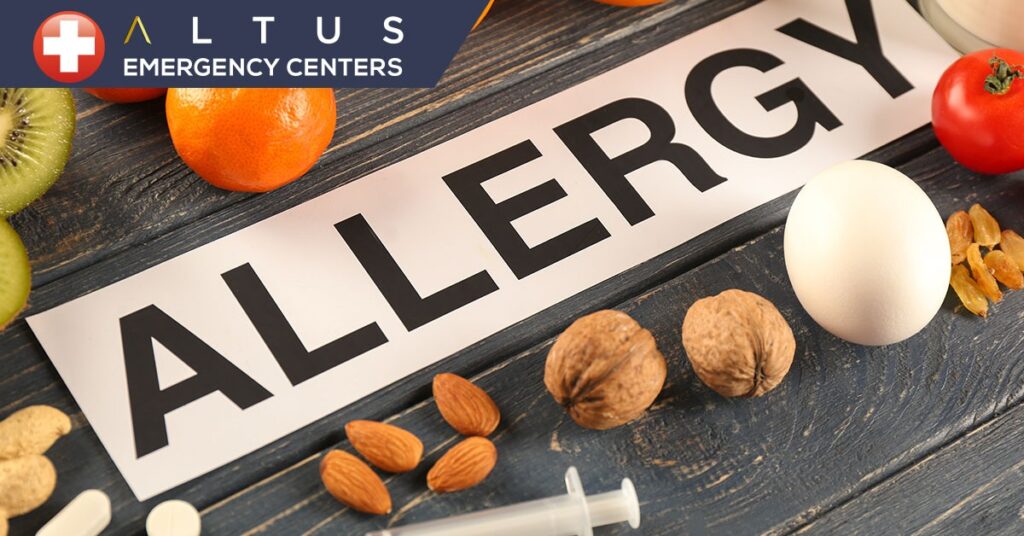 Sign that says "Allergy" surrounded in foods
