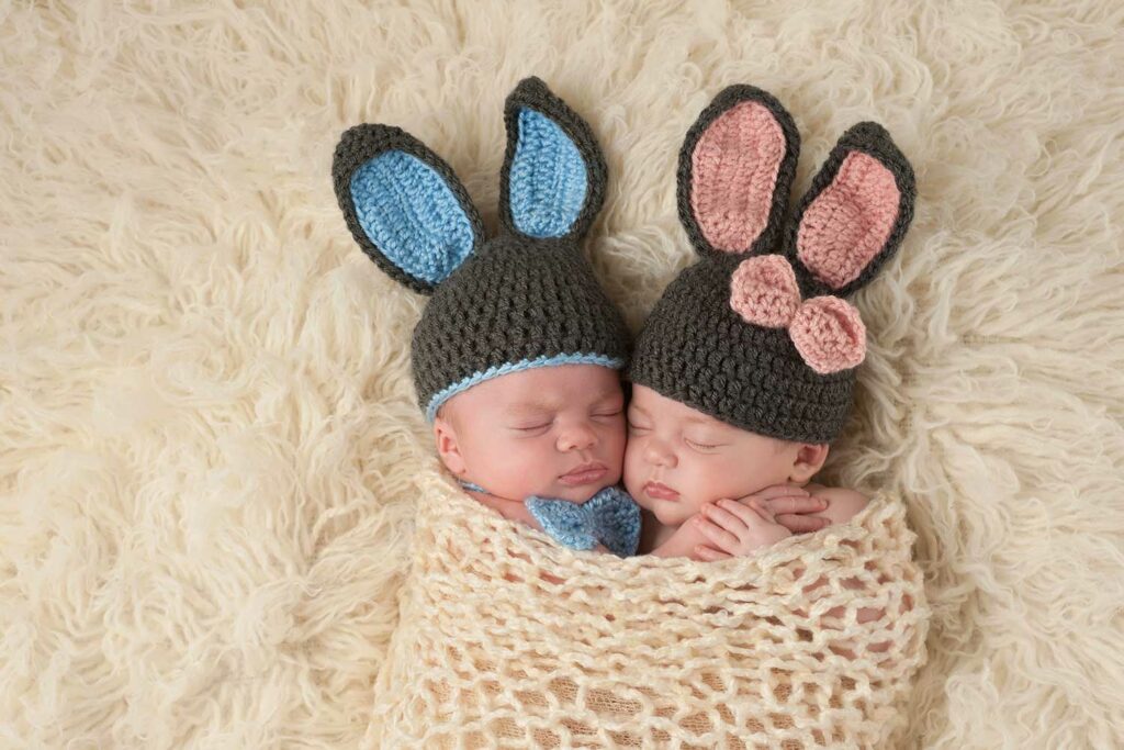 babies wearing bunny ears